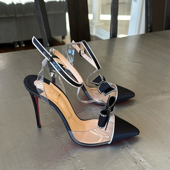 Christian Louboutin Shoes - Christian Louboutin naked bow black satin crystal 100mm stiletto sz 38.5